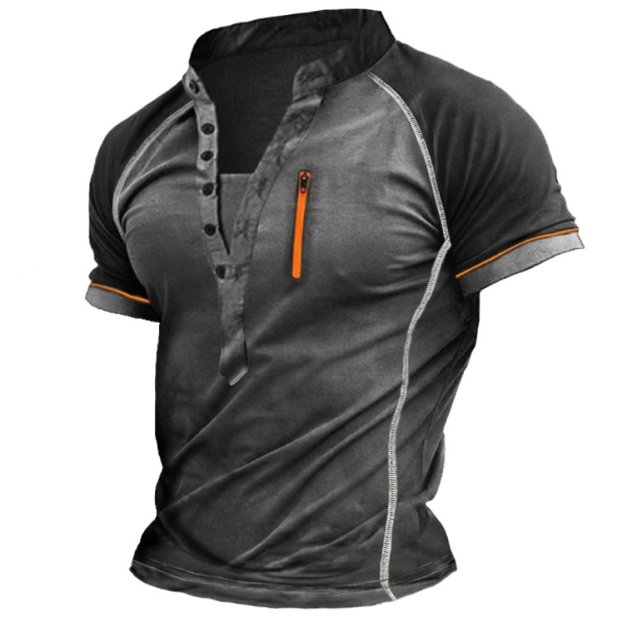 

Men's Outdoor Patchwork Contrast Zip Henry T-Shirt