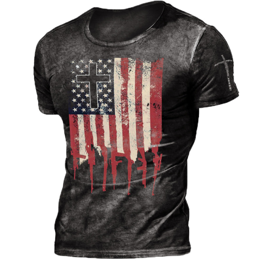 

Men's Cross God 2nd Amendment American Flag Print T-Shirt