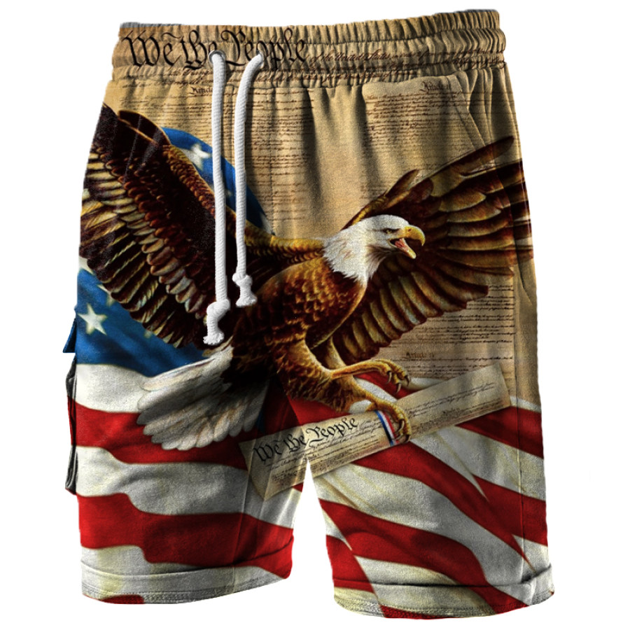 

Men's Vintage American Flag Eagle Print Track Shorts Independence Day