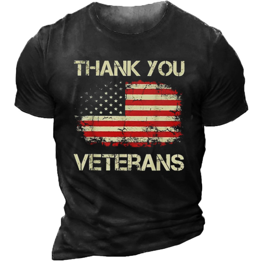 

American Flag Thank You Veterans Vintage Cotton Crew Neck Short Sleeve T-Shirt