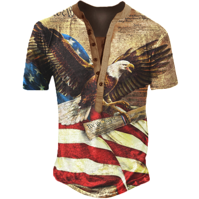 We The People Vintage Chic American Flag Eagle Henley T-shirt