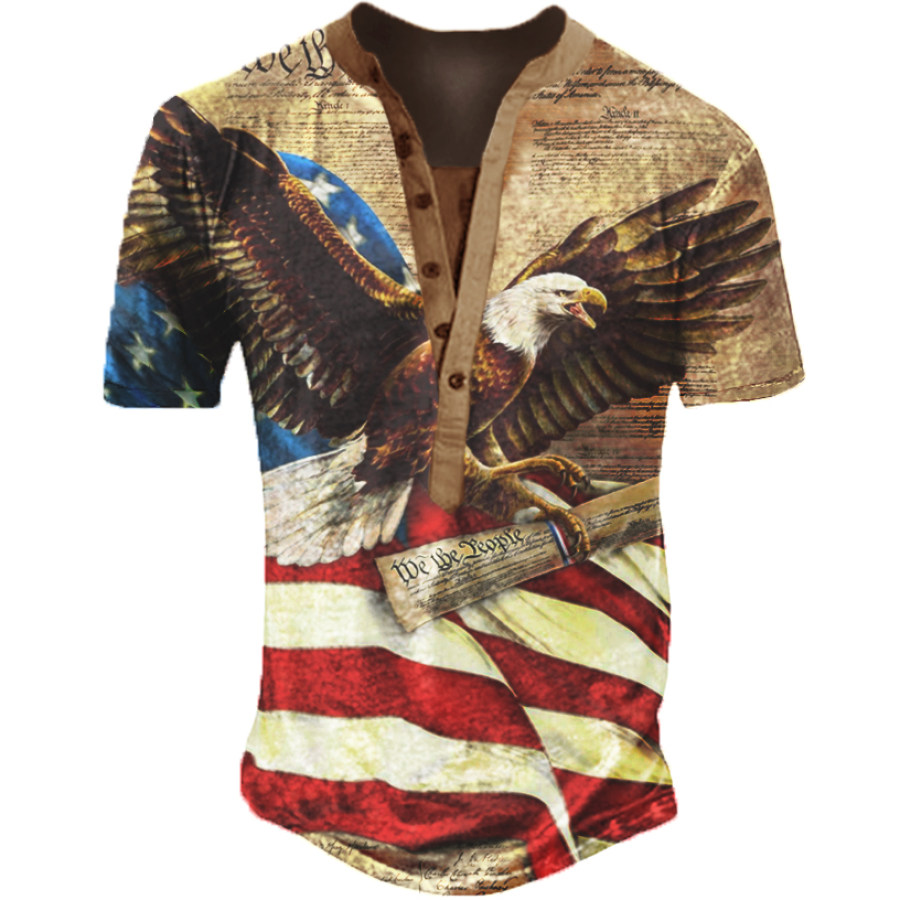

We The People Vintage American Flag Eagle Henley T-Shirt