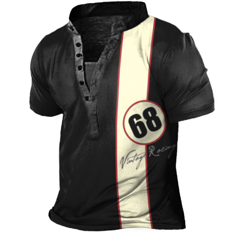 

Men's Vintage Racing Stripe Print Henley T-Shirt