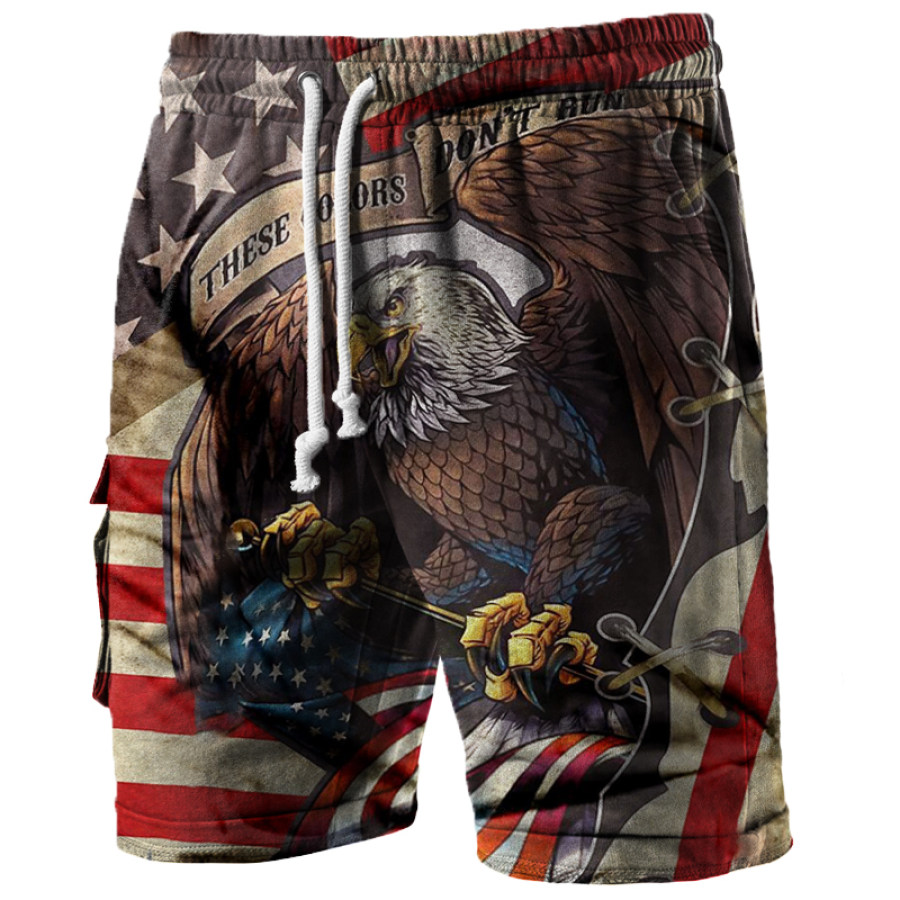 

Men's Vintage American Flag Eagle Print Track Shorts