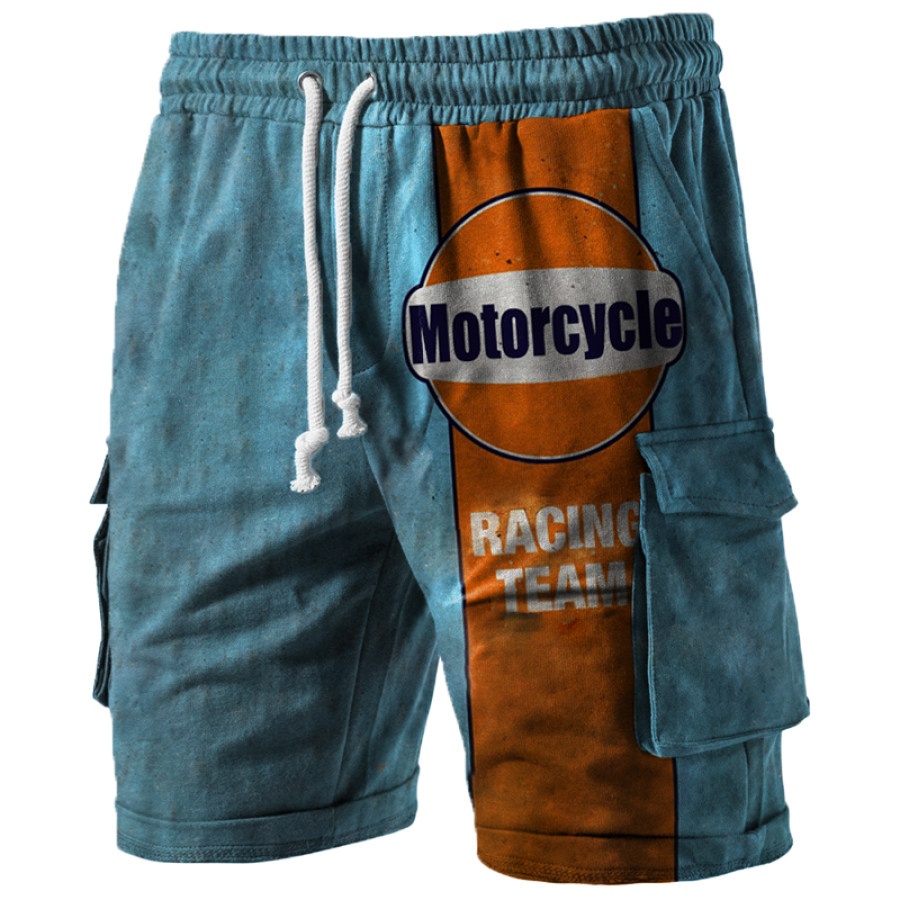 

Men's Vintage Motorcycle Racing Motor Oil Print Shorts