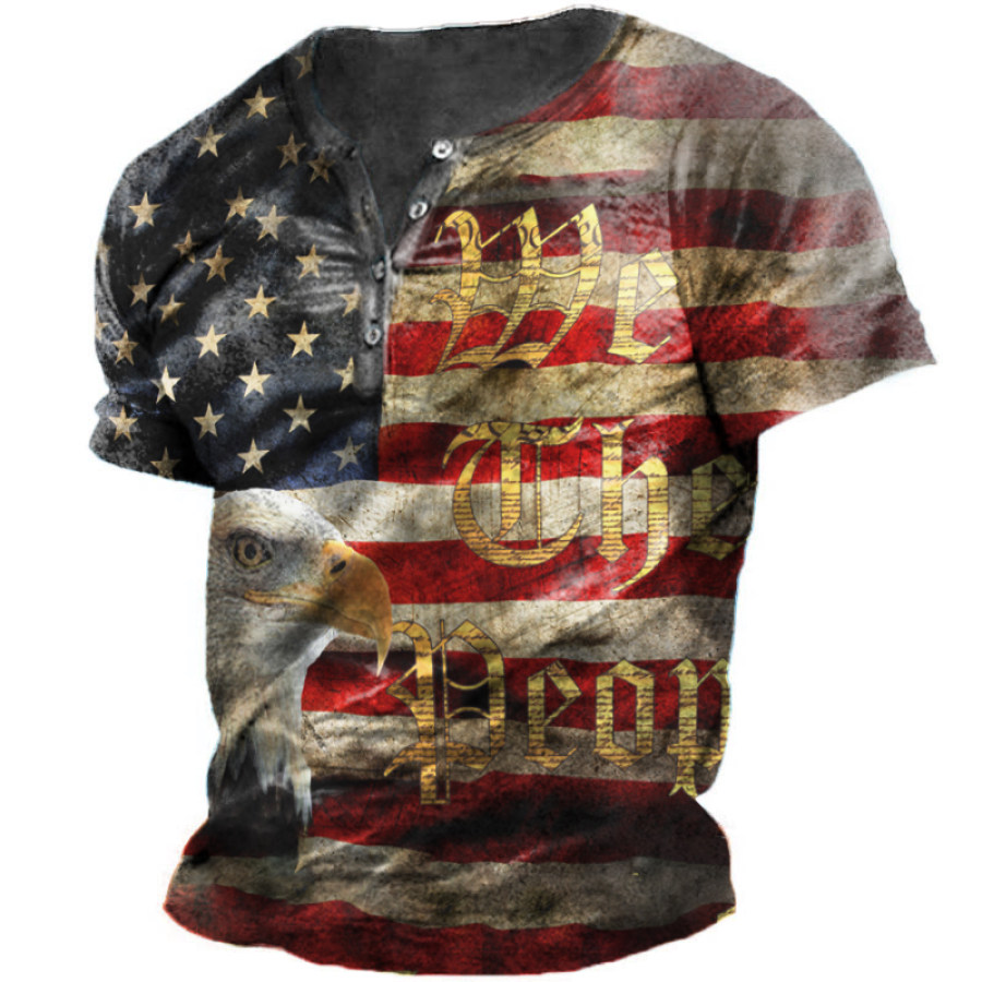 

We The People Men's Outdoor Vintage American Flag Eagle Print Henry T-Shirt