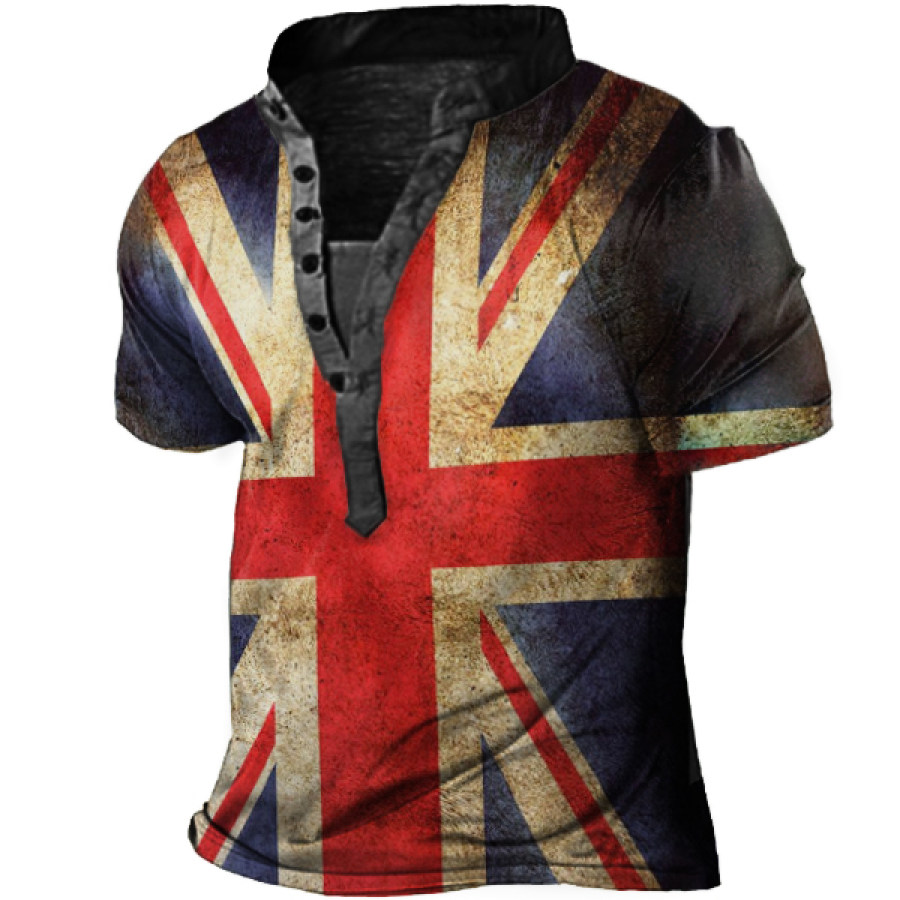 

Men's Outdoor Vintage British Flag Print Henry T-Shirt