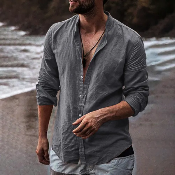 Men's Loose Long Sleeve Open Breathable Linen Shirt - Nikiluwa.com 