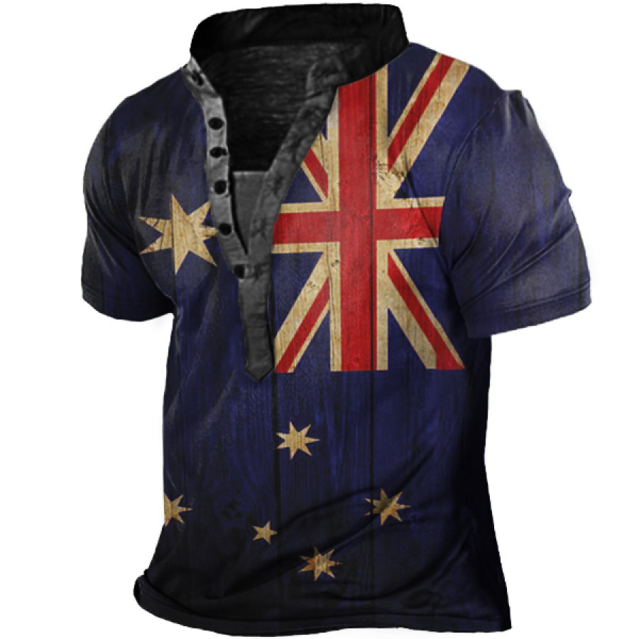 

Men's Outdoor Vintage Union Jack Print Henley T-Shirt