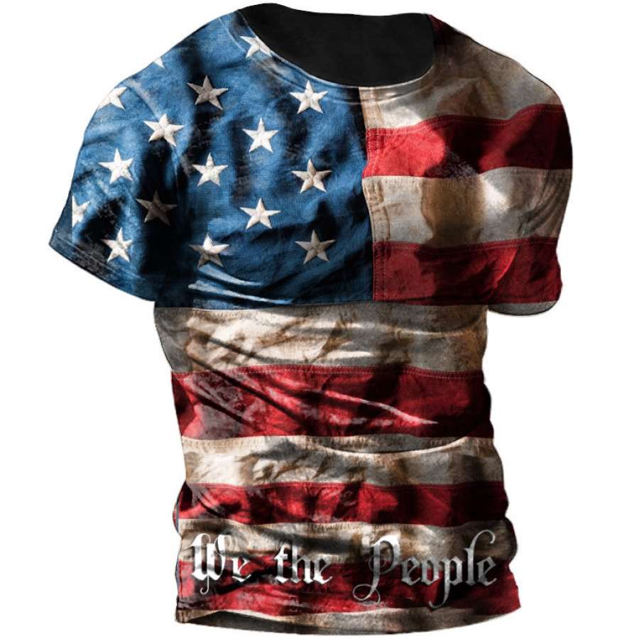 

We The People Vintage American Flag Print T-Shirt