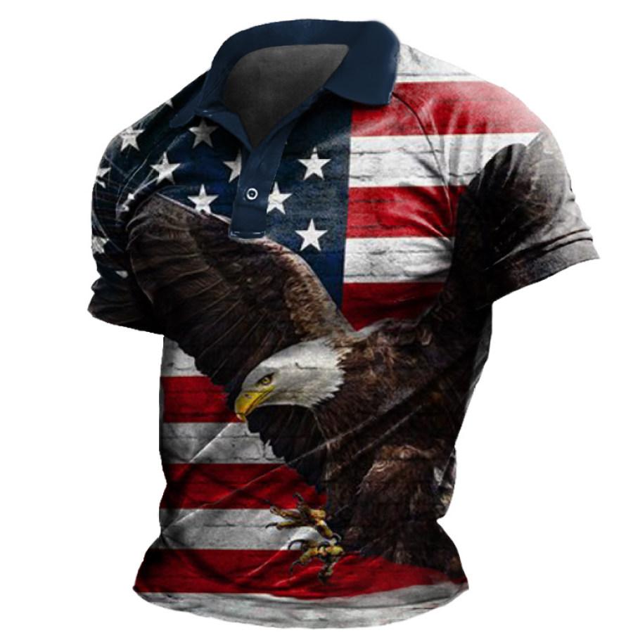 

Men's Outdoor American Flag Eagle Print Polo Shirt