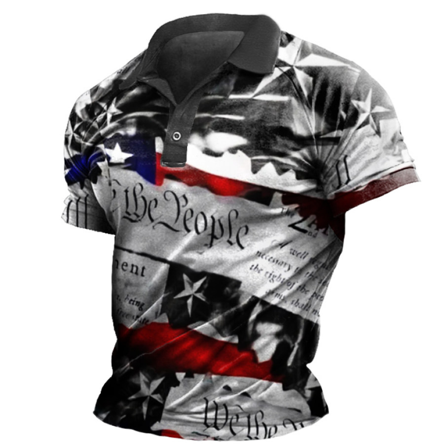 

American Flag Crew Neck Short Sleeve Outdoor Polo T-Shirt