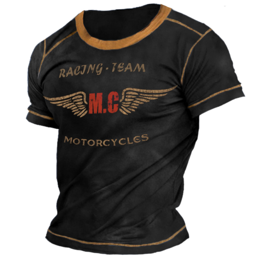 

Men's Casual Motorcycle Wings Vintage Print T-Shirt