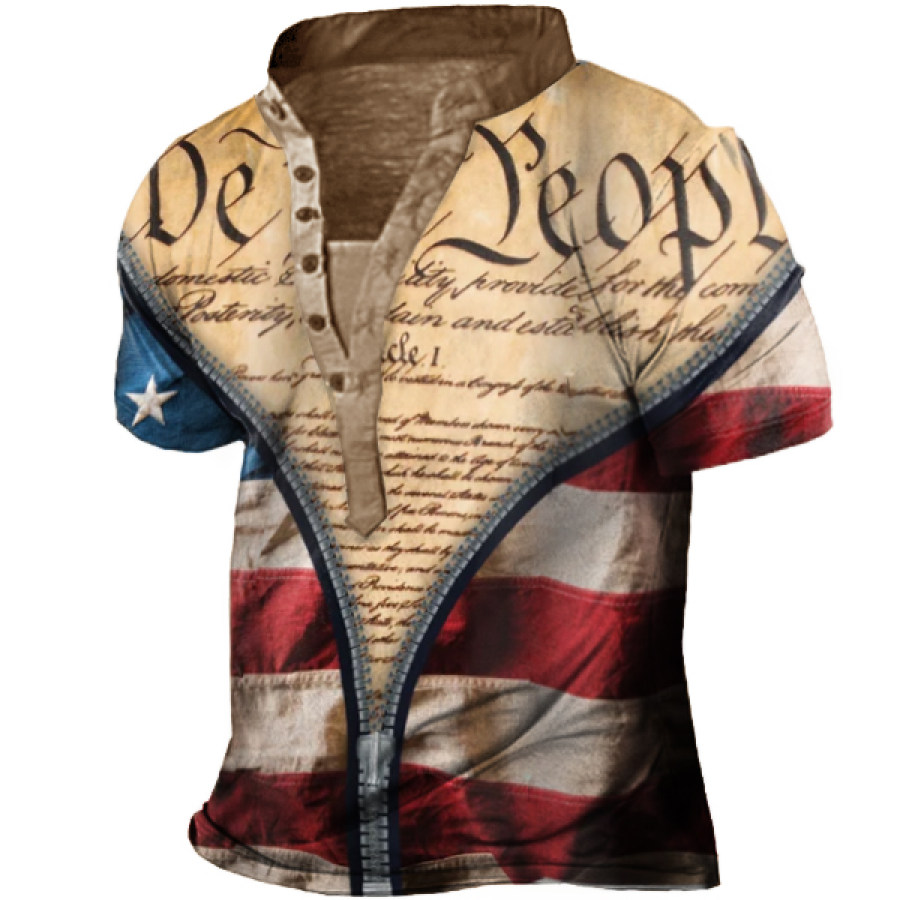 

We The People Men's Vintage American Flag Zip Print Henley T-Shirt