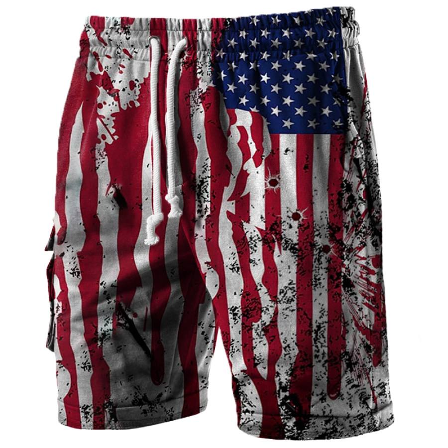 

Men's Outdoor Vintage American Flag Print Sports Shorts