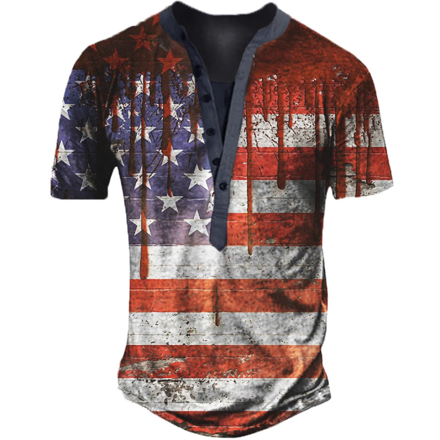 

Men's Outdoor Vintage American Flag Print Henley Shirt