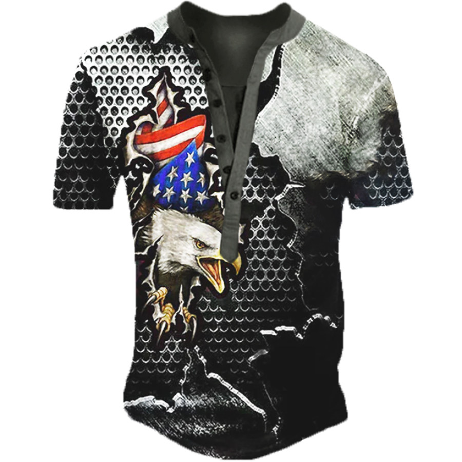 

Men's Outdoor Vintage American Flag Eagle Print Henley Shirt