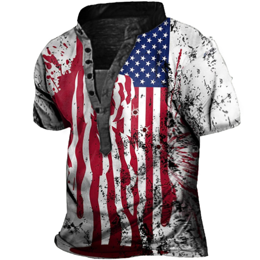 

Men's Outdoor Vintage American Flag Print Henley Shirt