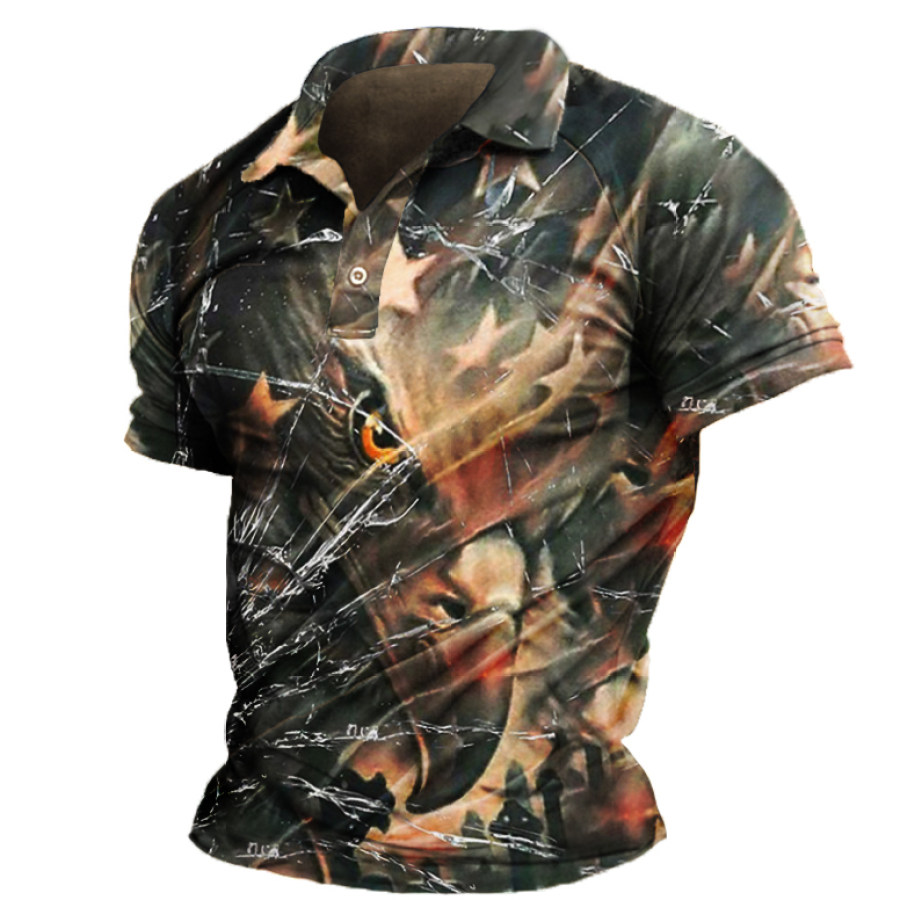

Men's Vintage Eagle Star Print POLO Shirt