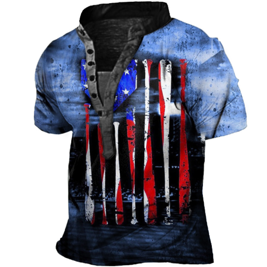 

Men's Outdoor Vintage American Flag Print Henley Shirt