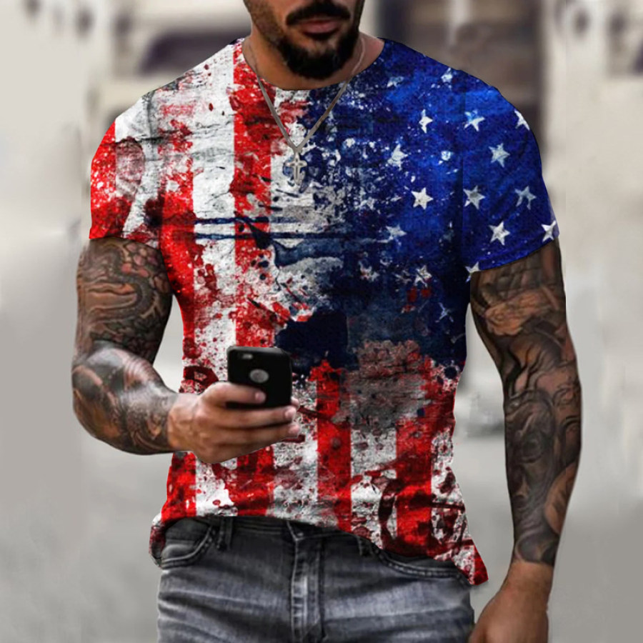 

Men's Casual American Flag Short Sleeve Outdoor T-shirt