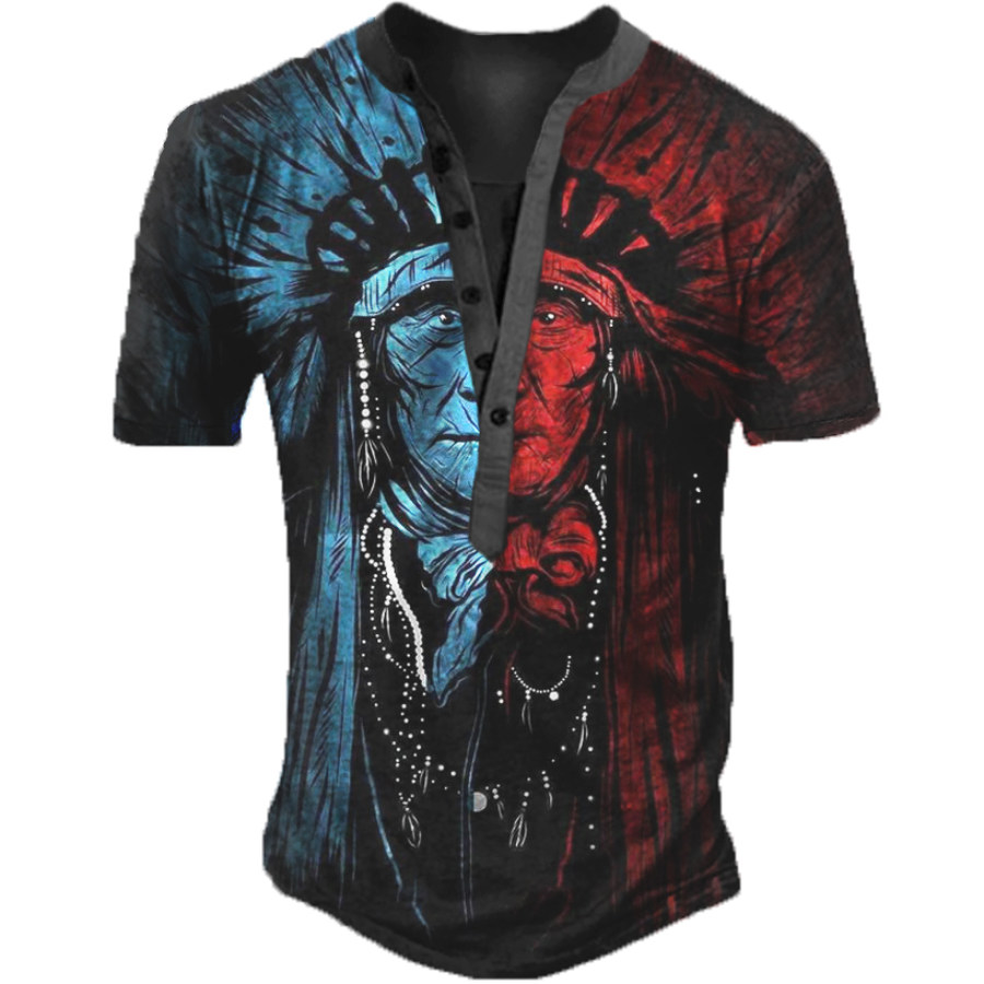 

Men's Vintage Contrast Indian Henley T-Shirt