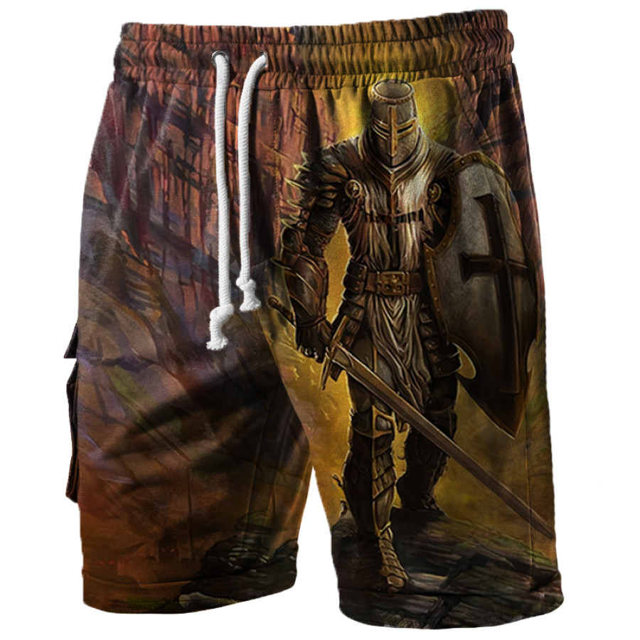 

Men's Casual Knights Templar Vintage Print Track Shorts