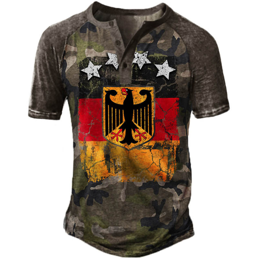 

Men's Outdoor Vintage Camouflage National Flag Print Henley T-Shirt