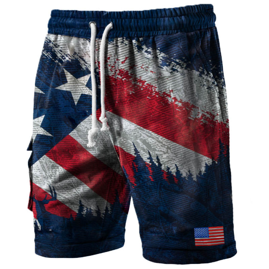 

Men's Casual American Flag Vintage Print Track Shorts