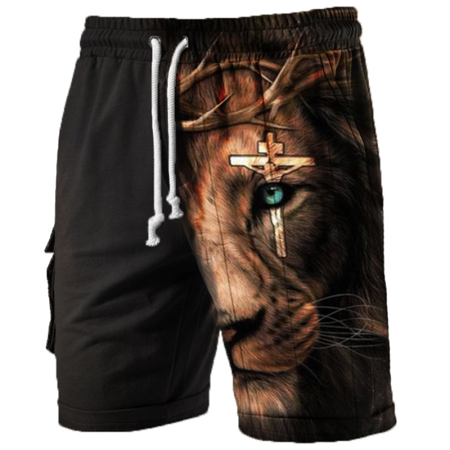 

Men's Vintage Lion Cross Print Track Shorts