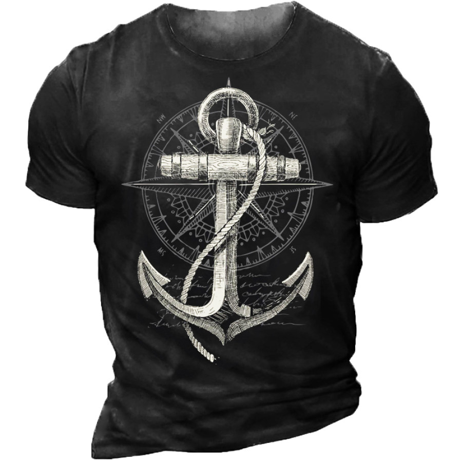 

Men's Vintage Nautical Compass Anchor Print T-Shirt