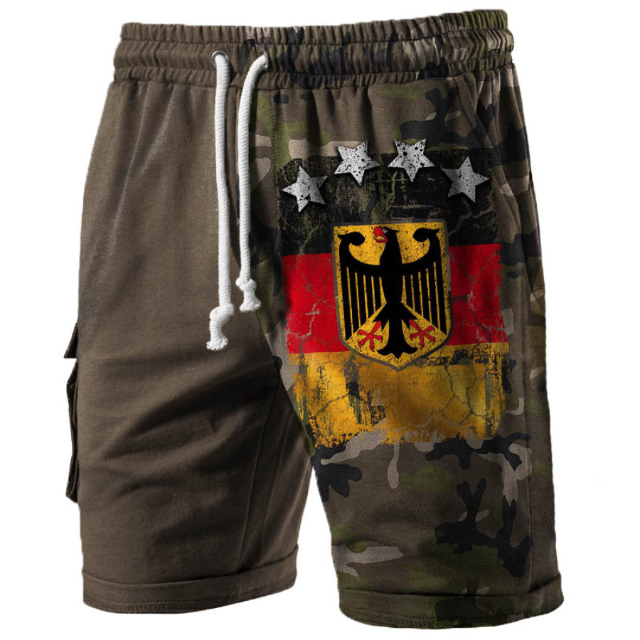 

Men's Casual Camo Patchwork German Flag Print Sports Shorts