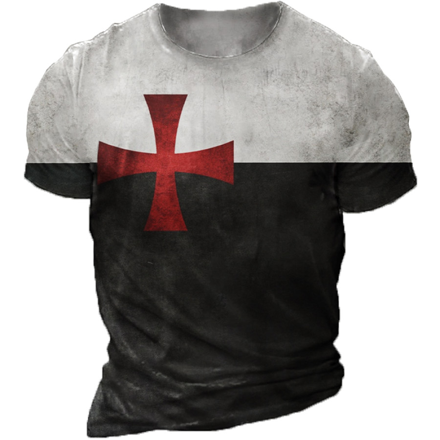 

Men's Vintage Cross Contrast Color Print T-Shirt