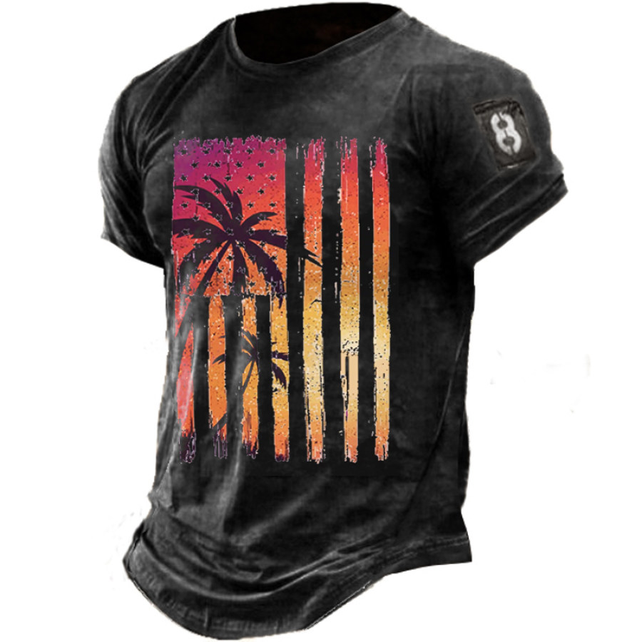 

American Flag Scenery Print Men's Outdoor Retro T-Shirt
