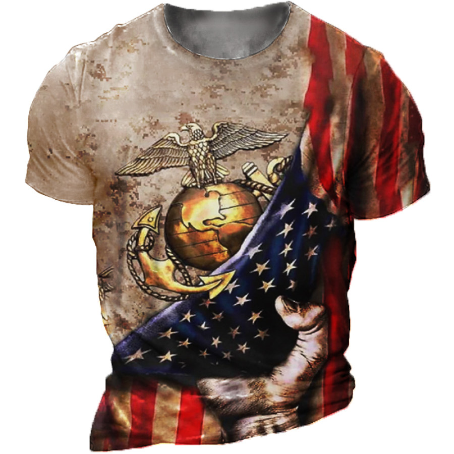 

Men's Casual American Flag Eagle Print T-Shirt