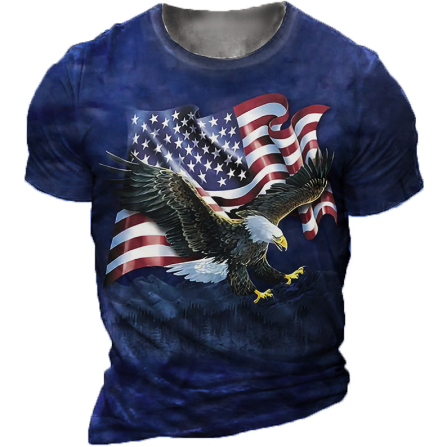 

Men's Casual American Flag Eagle Print T-Shirt