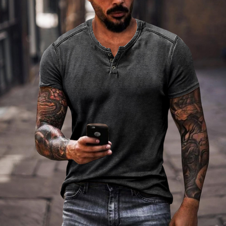 

Men's Retro Solid Color V-neck Casual Breathable T-Shirt