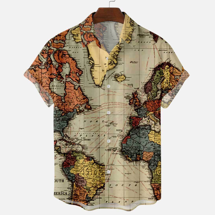 

World Map Printed Vintage Travel Short Sleeve Hawaiian Shirts