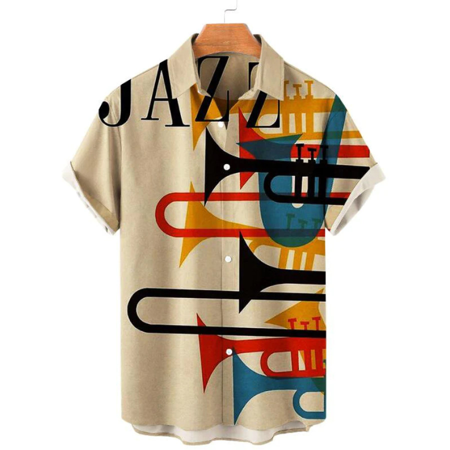 

Men's Vintage Music Jazz Trumpet Print Hawaiian Shirts