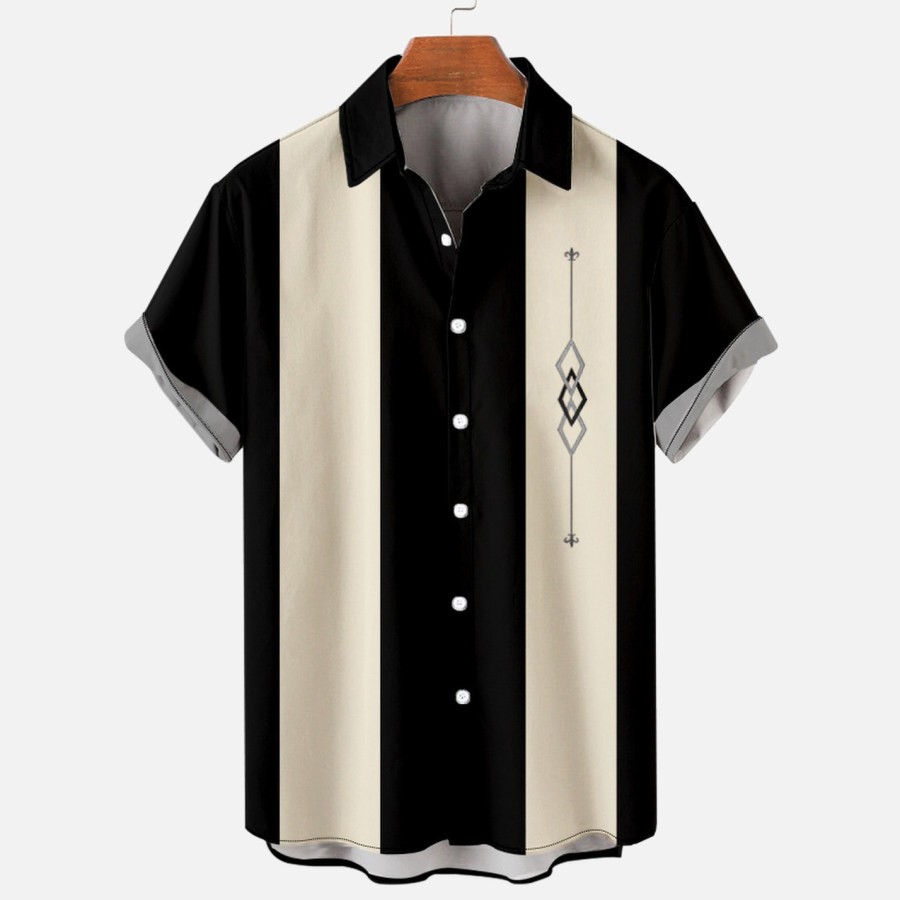 

Men's Casual Striped Print Loose Short Sleeve Shirt