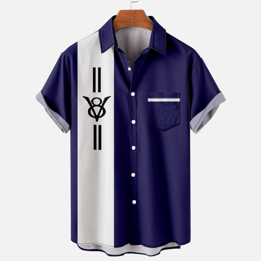 

Men's Casual Loose Striped Print Short Sleeve Shirt