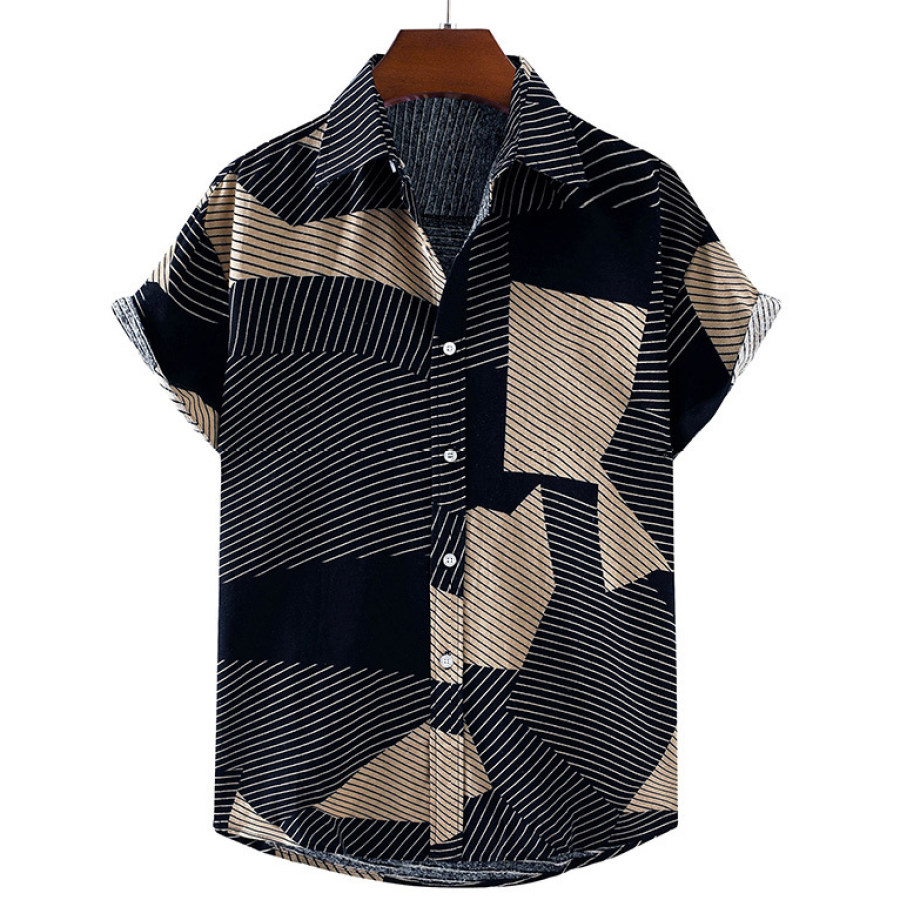 

Men's Casual Geometric Print Cotton Linen Short Sleeve Shirt