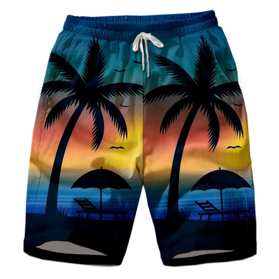 

Men's Casual Island Sunset Gradient Print Beach Shorts