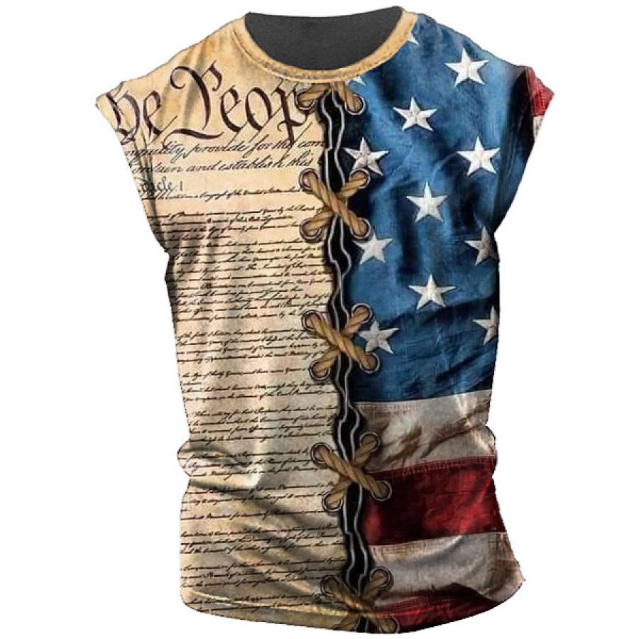 

Men's Outdoor Vintage American Flag Print Sleeveless Tank Top