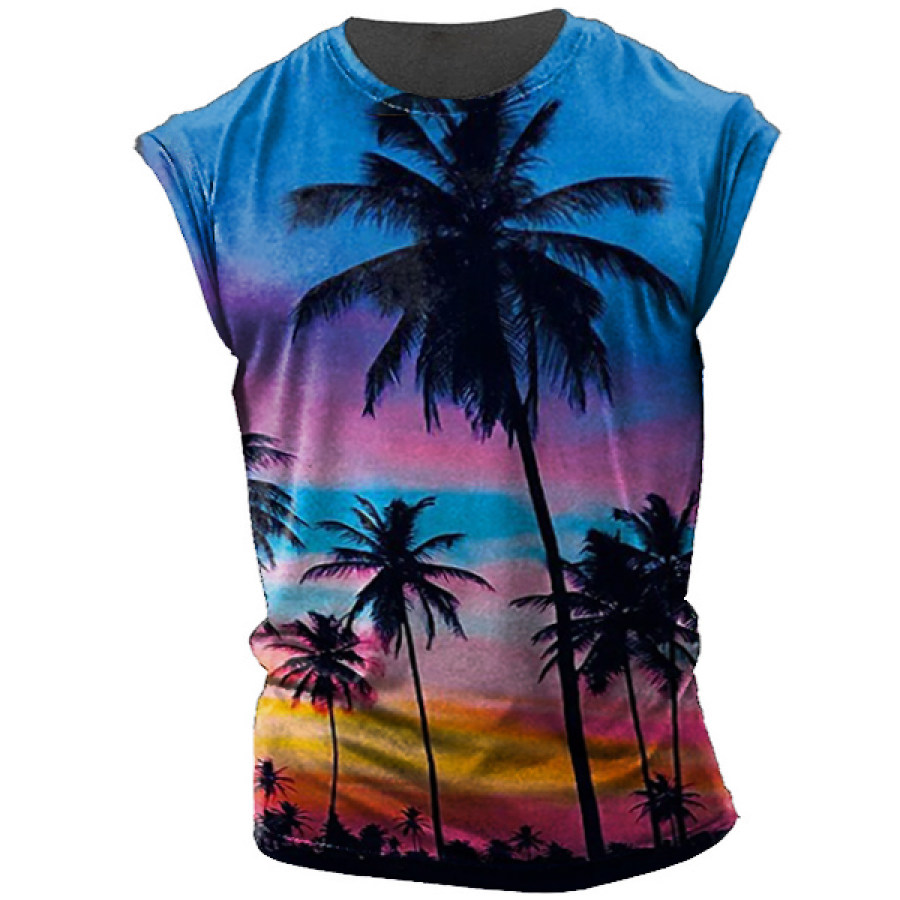 

Men's Beach Resort Coconut Tree Print Sleeveless Hawaiian Tank Top