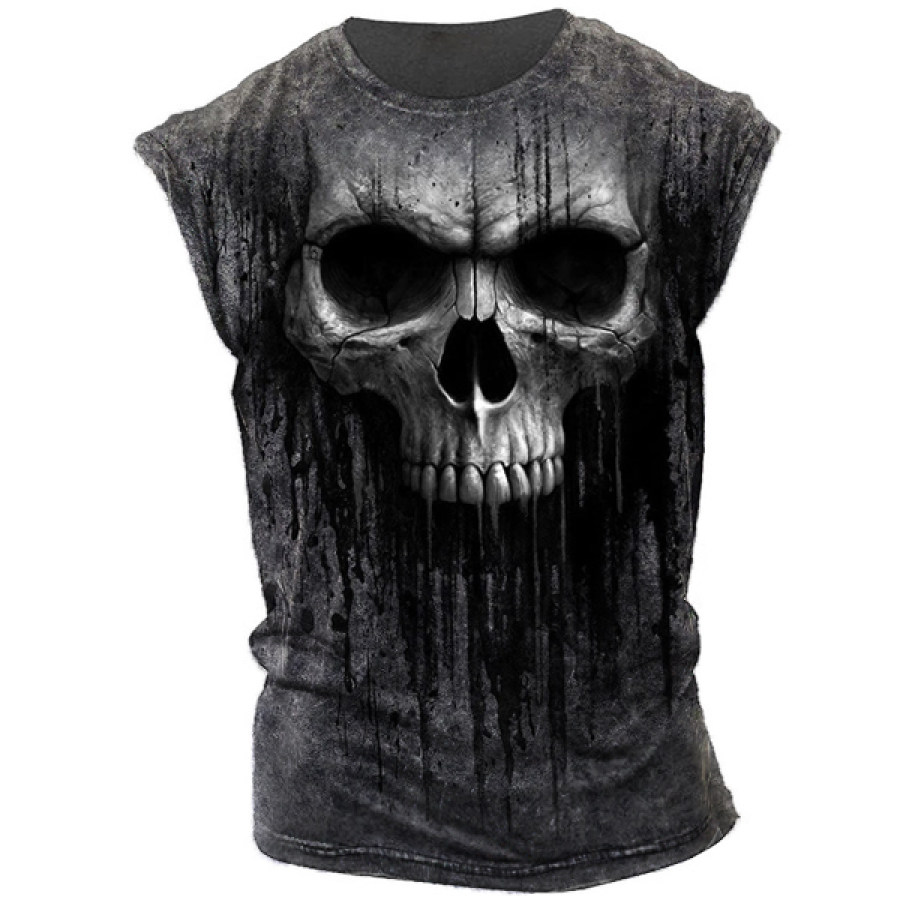 

Men's Casual Vintage Skull Print Sleeveless Cotton Tank Top