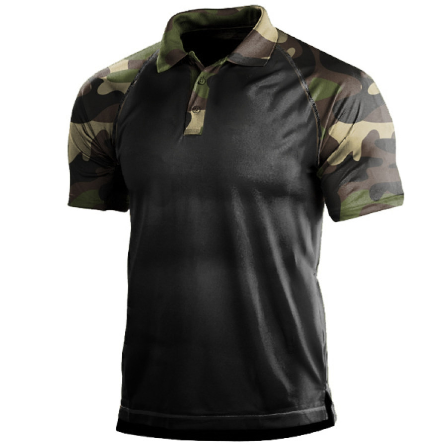 

Men's Outdoor Retro Camo Patchwork Tactical Polo Shirt