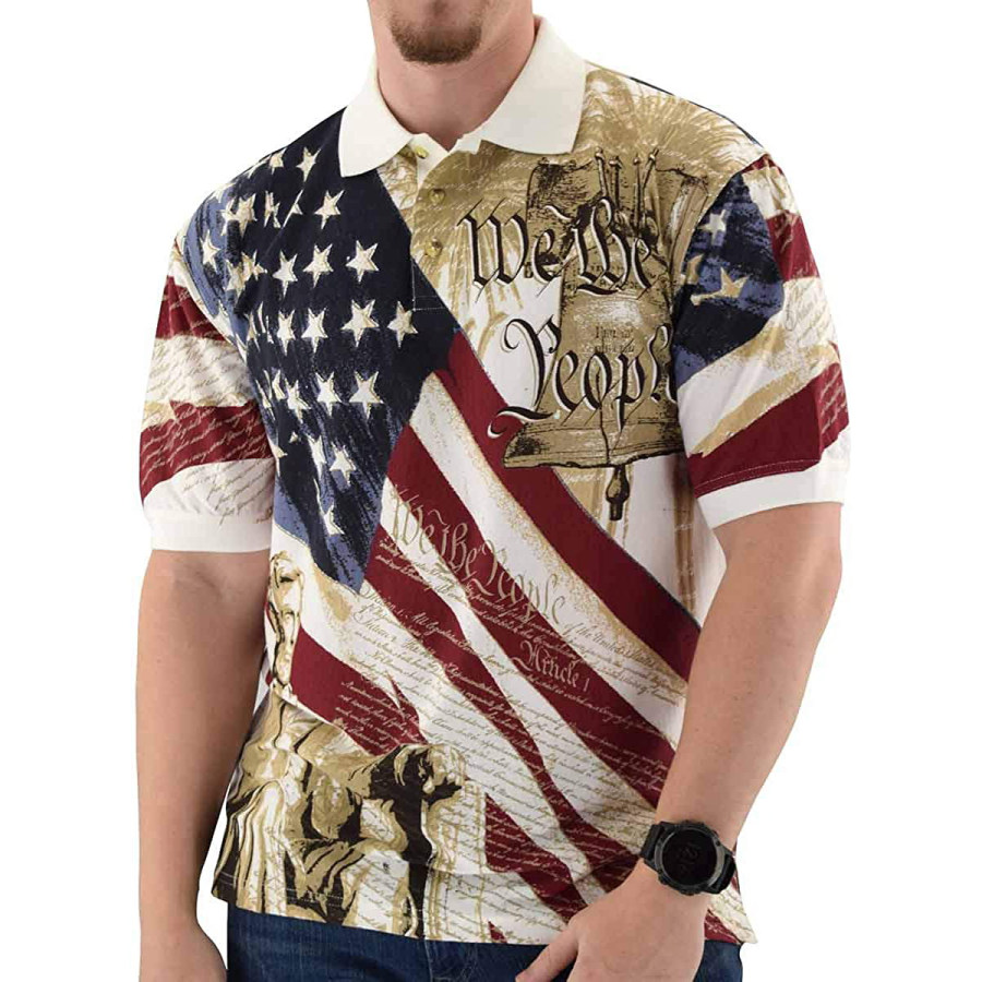 

Men's Vintage Print Allover Patriotic Polo Shirt