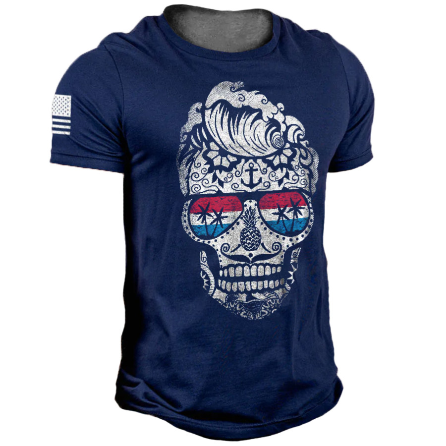 

Men's Tropical Sugar Skull Print Hawaiian T-Shirt
