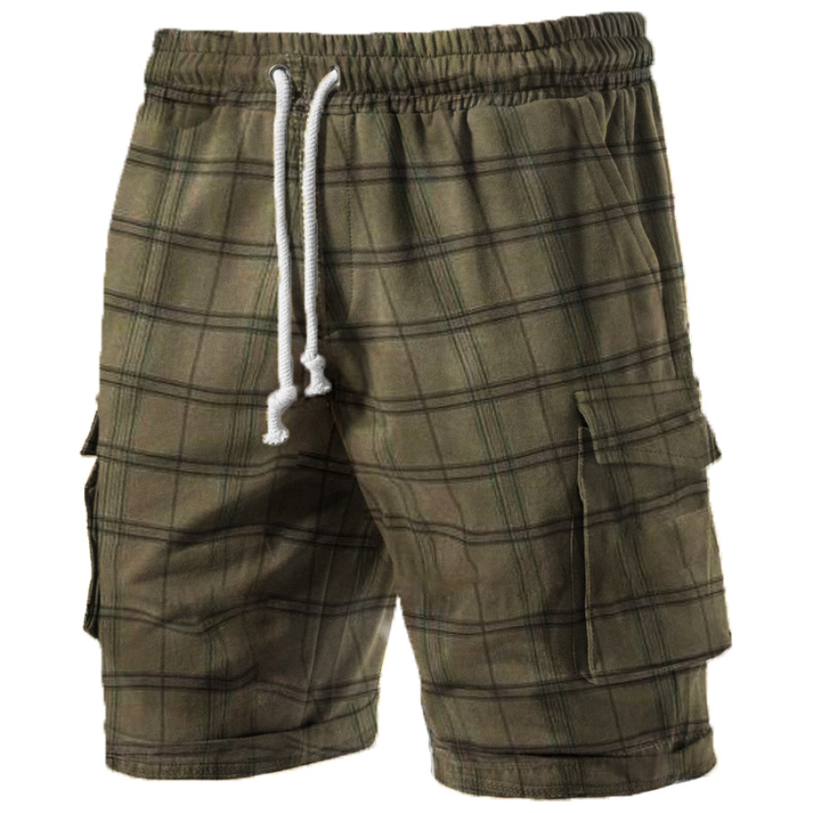 

Men's Outdoor Plaid Print Multi-pocket Sports Shorts